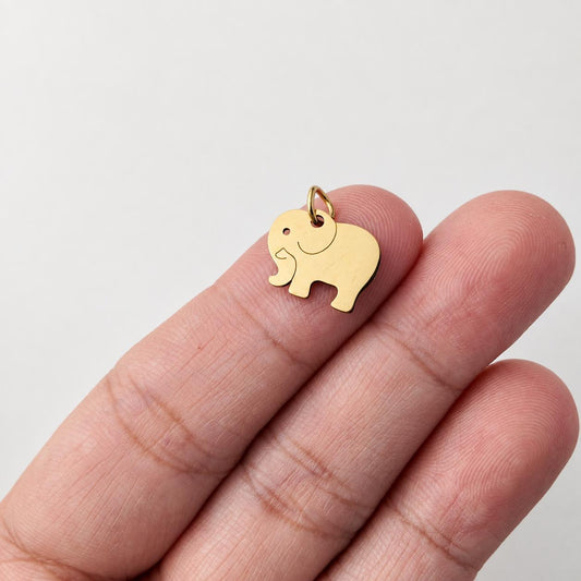 Gold Elephant Charm, Petite Gold Stainless Steel Animal Pendant, Safari Jewelry Charm