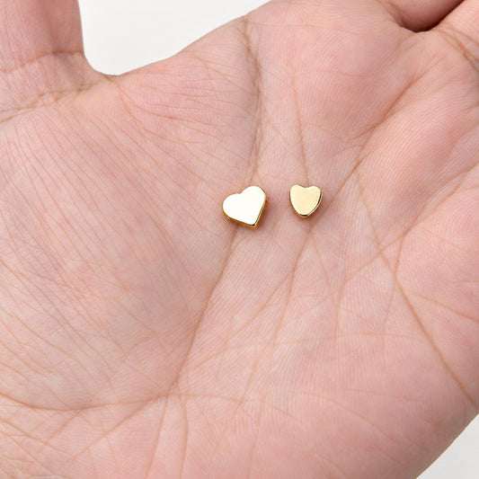 14k Gold Heart Spacer Beads, PVD Brass Heart Beads, Small Love Beads for Bracelets & Jewelry Making
