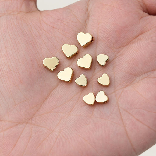14k Gold Heart Spacer Beads, PVD Brass Heart Beads, Small Love Beads for Bracelets & Jewelry Making