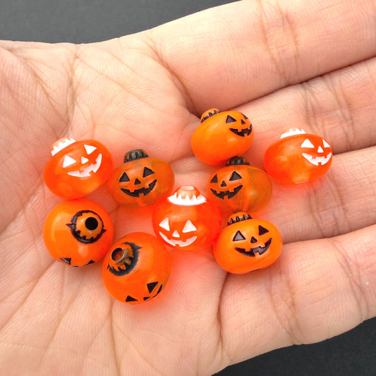 Pumpkin Beads, Jack O Lantern Beads, Halloween Beads for Jewelry Making