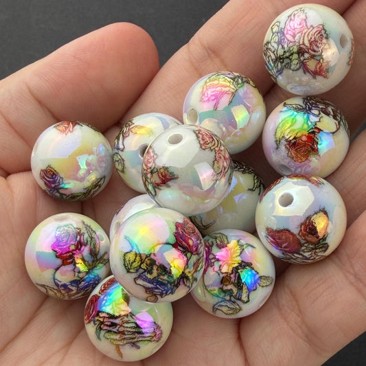 Floral Skull Beads, Rose Skull Acrylic Beads, Halloween Beads for Jewelry Making #4046