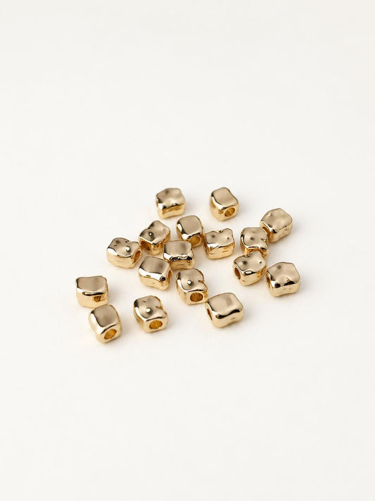 14K Gold Irregular Spacer Beads, Cube Brass Beads, PVD Metal Beads for Jewelry Making