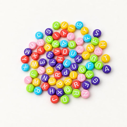 7mm Multicolor with White Acrylic Letter Beads #843