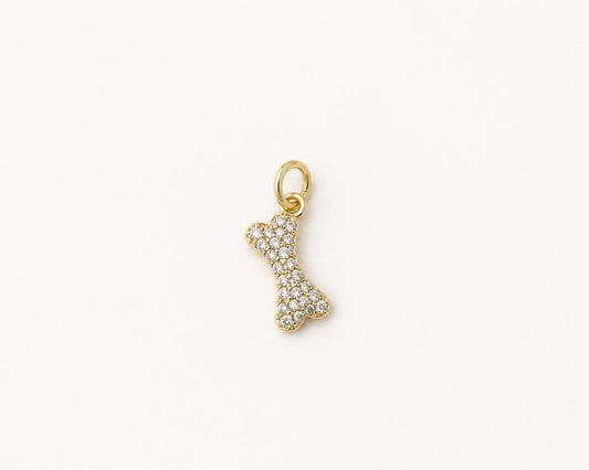 Gold Dog Bone Charm, Pave CZ Stones Pet Charm for Bracelets, Necklaces & Jewelry Making