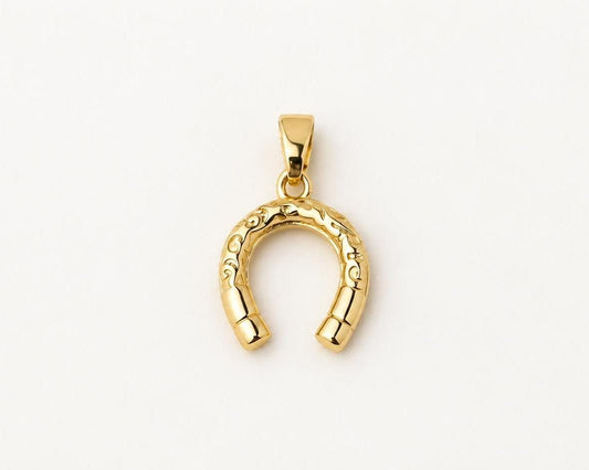 14mm Gold Horseshoe Pendant, Gold Plated Brass Lucky Horseshoe Charm, Equestrian Pendant for Necklace & Jewelry Making