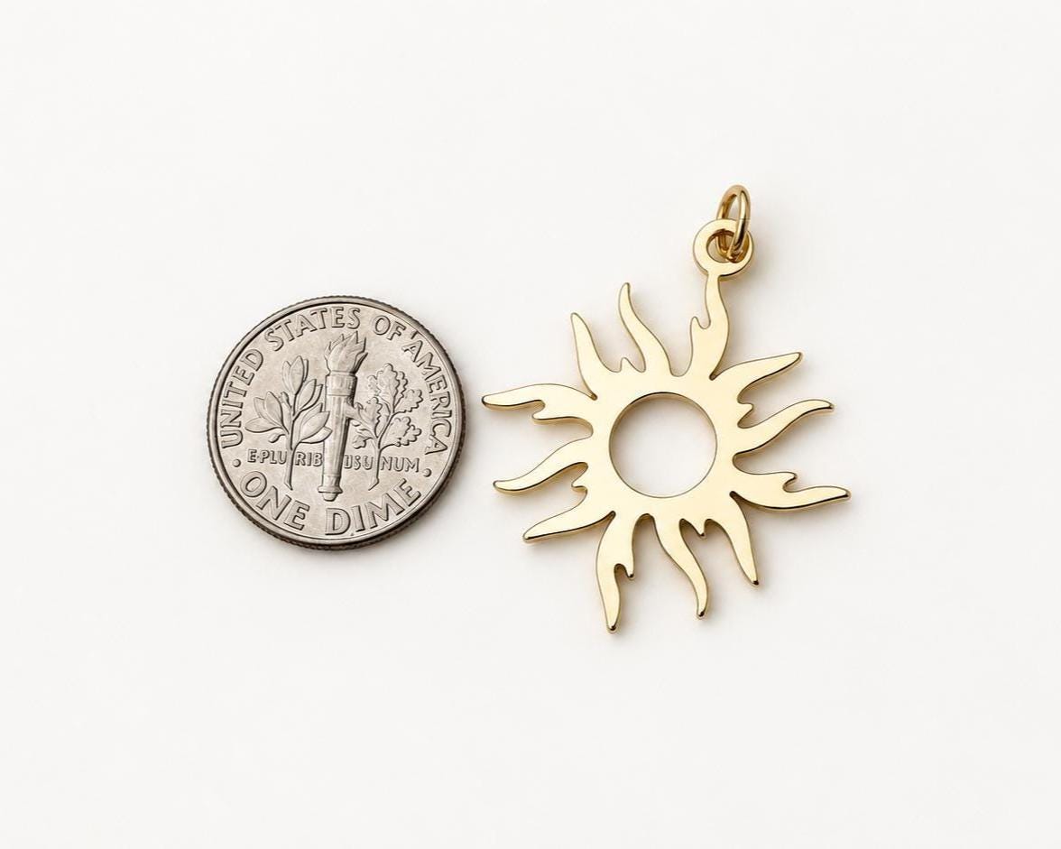 Gold Sun Pendant, Open Sunburst Pendant, Gold Plated Brass Celestial Sun Charm for Necklace & Jewelry Making