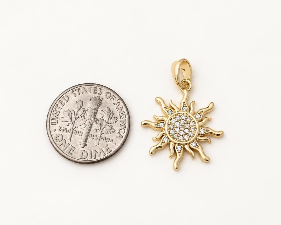 Gold Sunburst Pendant, Pave CZ Sun Pendant, Celestial Sun Charm for Necklace Jewelry Making