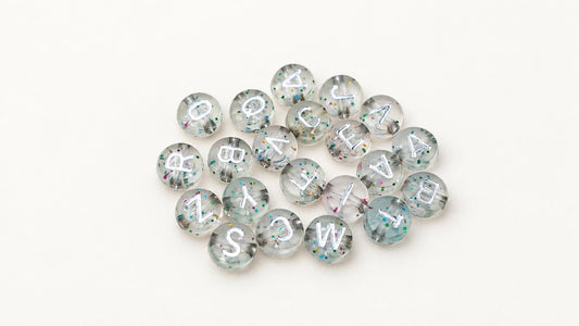 7mm Silver with Glitter Acrylic Letter Beads #754