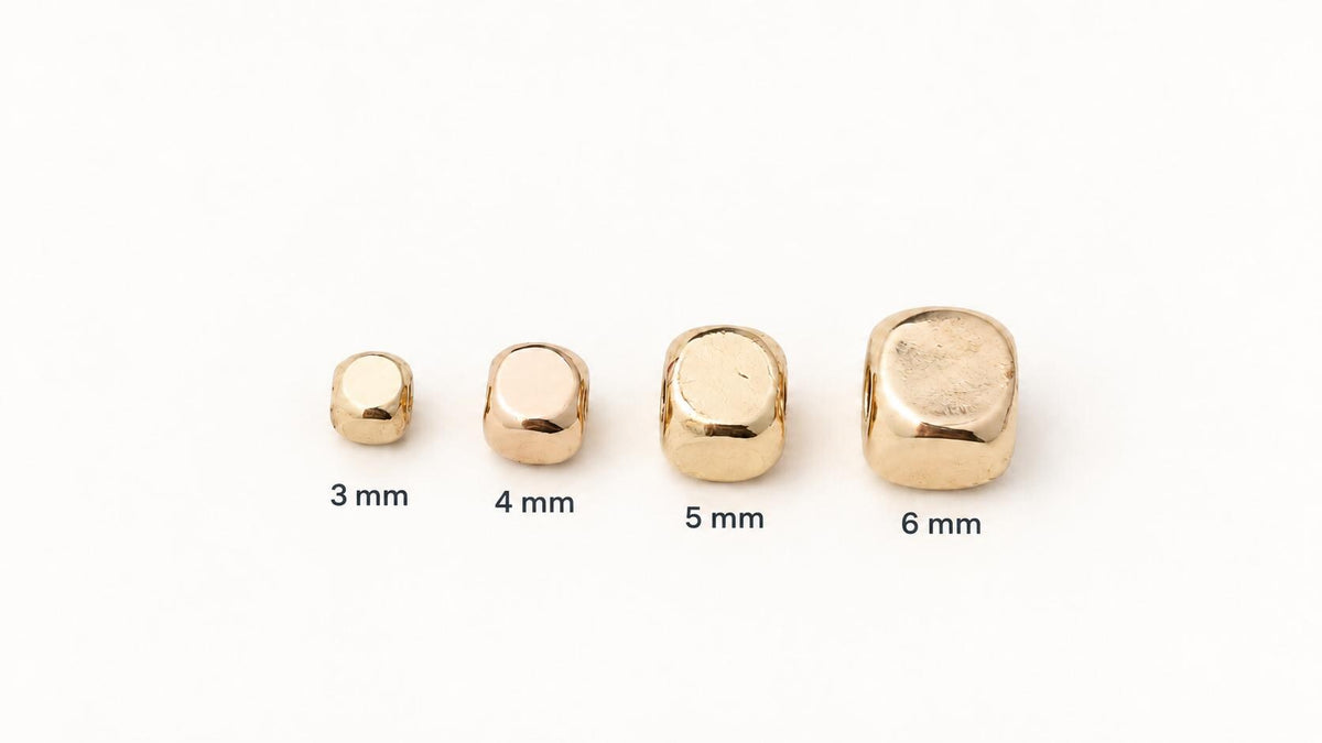 14K Gold PVD Brass Beads, Rounded Cube Spacer Beads, Metal Spacers for Bracelets & Jewelry Making