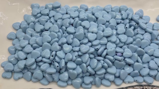 Blue Heart Beads, Blue Acrylic Heart Beads, Chunky Heart Beads, Plastic Heart Shape Beads, Vertical Hole Hearts #2482