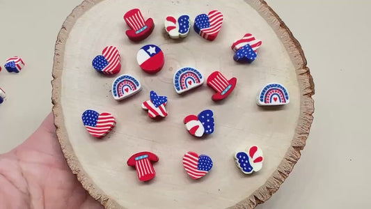 Patriotic Clay Beads, US Flag Polymer Clay Beads, July 4th Jewelry Beads, Red White Blue Beads for Crafts
