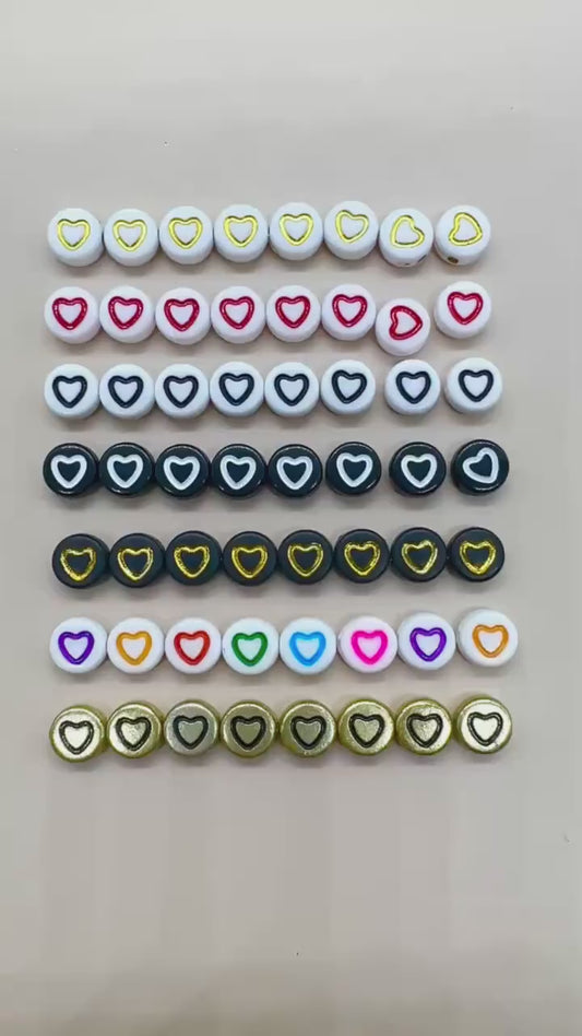 7mm Heart Beads, Round Acrylic Outline Heart Beads for Jewelry Making & Crafting, Heart Beads for DIY Projects