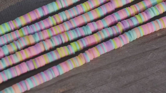 6mm Pastel Multicolored Heishi Beads, Polymer Clay Disc Beads, African Disc Beads, Wholesale Vinyl Heishi, 16 inch Strand #156