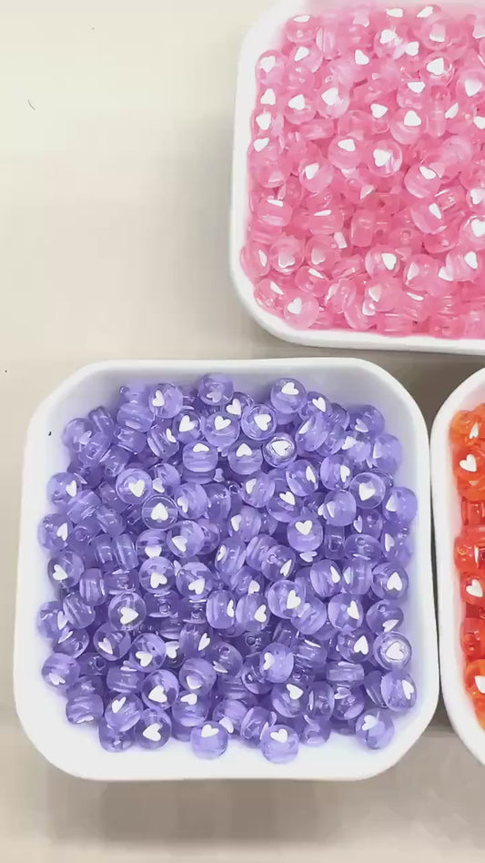 7mm Translucent Acrylic Heart Beads, Round Heart Beads for Jewelry Making, DIY Bracelets, Necklaces, Craft Supplies