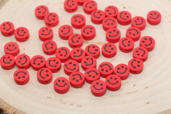 Smiley Face Clay Beads, Fimo Cane Beads, Happy Face Emoji Beads for Bracelets