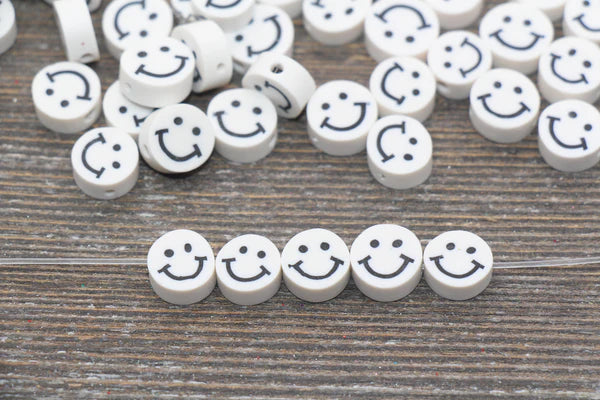 Smiley Face Clay Beads, Fimo Cane Beads, Happy Face Emoji Beads for Bracelets