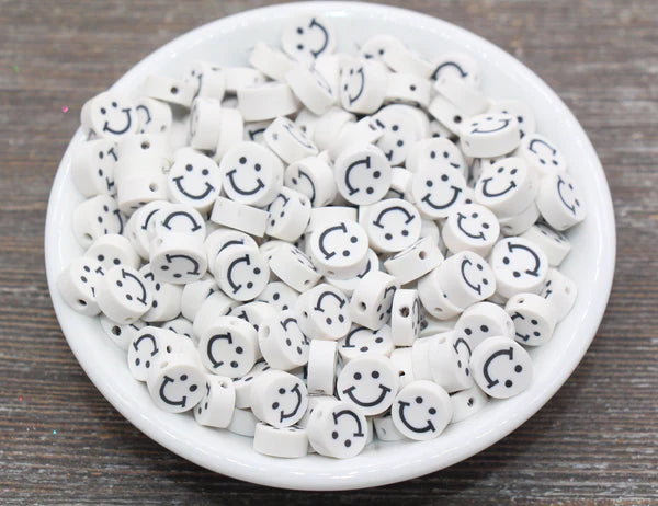 Smiley Face Clay Beads, Fimo Cane Beads, Happy Face Emoji Beads for Bracelets