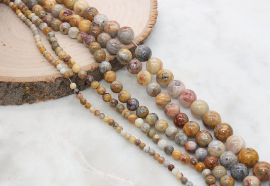 Crazy lace agate gemstone round beads – natural patterned stone beads for jewelry making