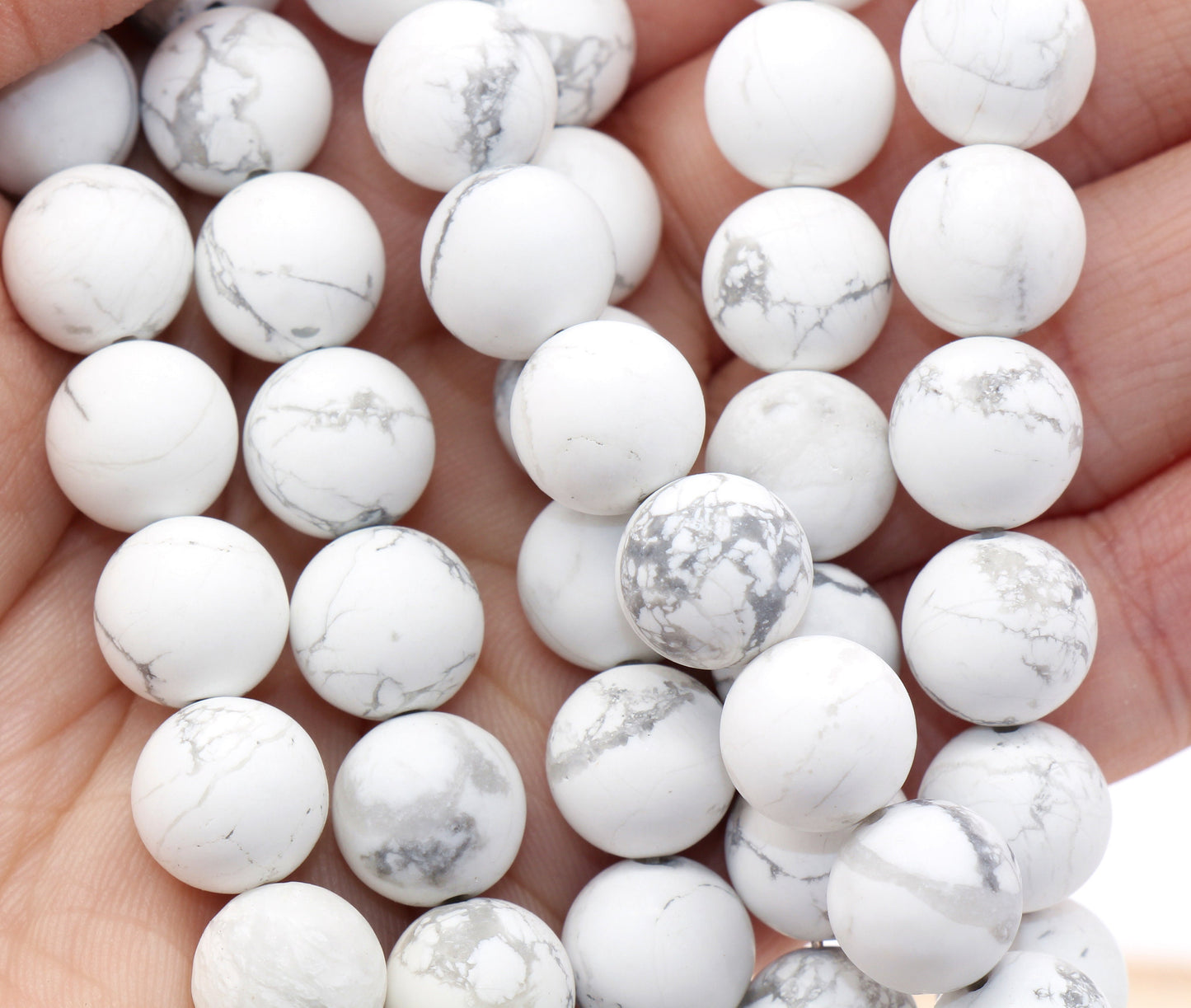 Matte Howlite Beads, Natural Gemstones Round Beads, Sizes 6mm 8mm 10mm, Full Strand 15.5" #23