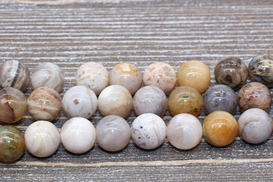 Bamboo Leaf Agate Beads, Natural Gemstone Smooth Round Beads, Sizes 6mm 8mm 10mm 12mm, Full Strand 15.5 inch, #14