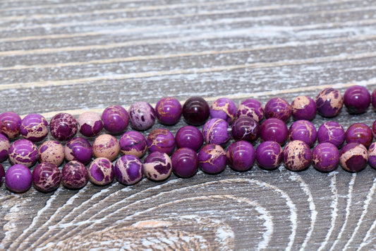 Purple Sea Sediment Jasper Beads, Impression Jasper, Gemstone Smooth Round Beads, Full Strand 15.5" #160