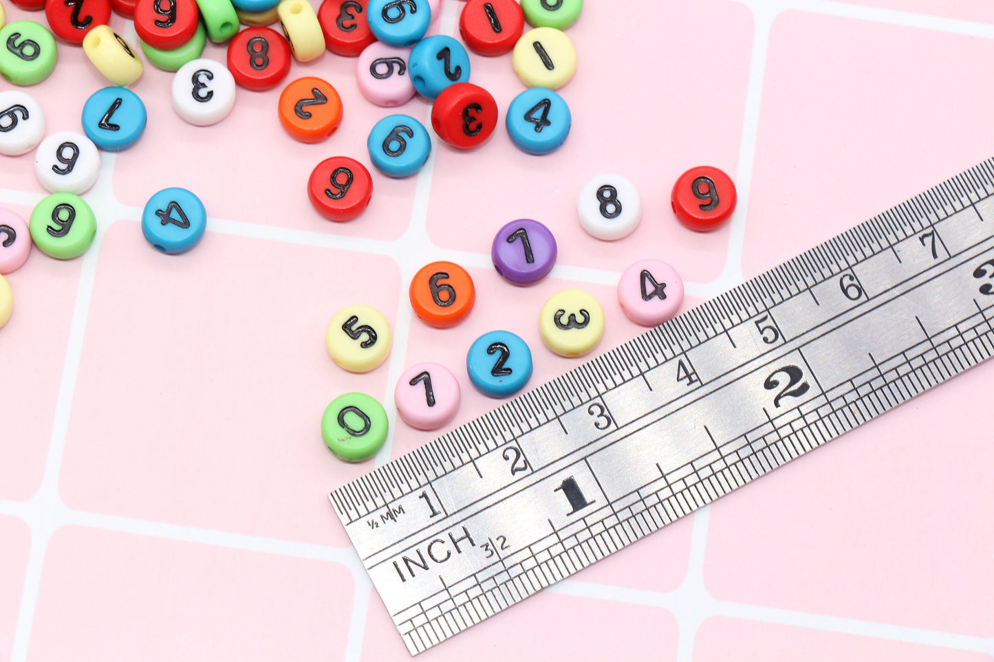7 mm flat round acrylic number beads, mixed colors