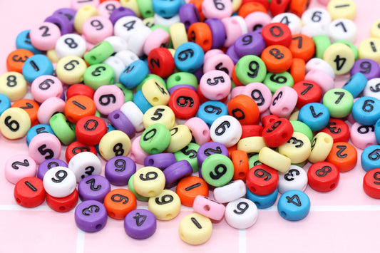 7 mm flat round acrylic number beads, mixed colors
