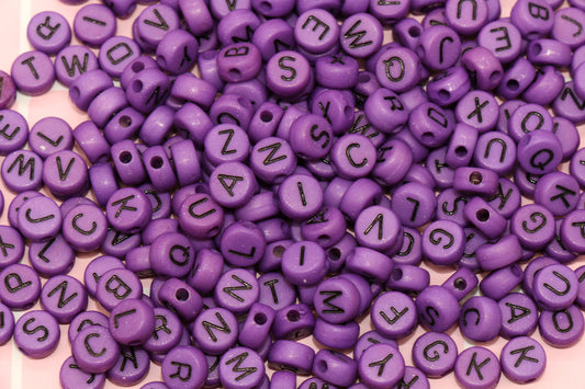 Purple Alphabet Letter Beads, Acrylic Purple and Black Letters Beads, Round Acrylic Beads, ABC Letter Beads, Name Beads 7mm #6