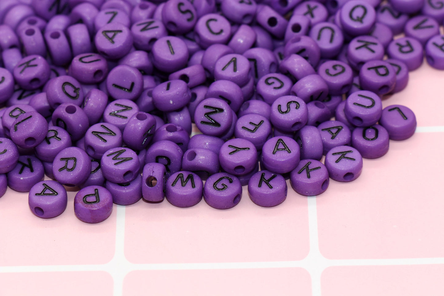 Purple Alphabet Letter Beads, Acrylic Purple and Black Letters Beads, Round Acrylic Beads, ABC Letter Beads, Name Beads 7mm #6