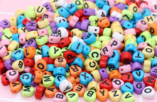 Multicolor Heart Alphabet Letter Beads, Mixed Colors Letters Beads, Acrylic Alphabet Beads, ABC Letter Beads, Name Beads 7mm #227
