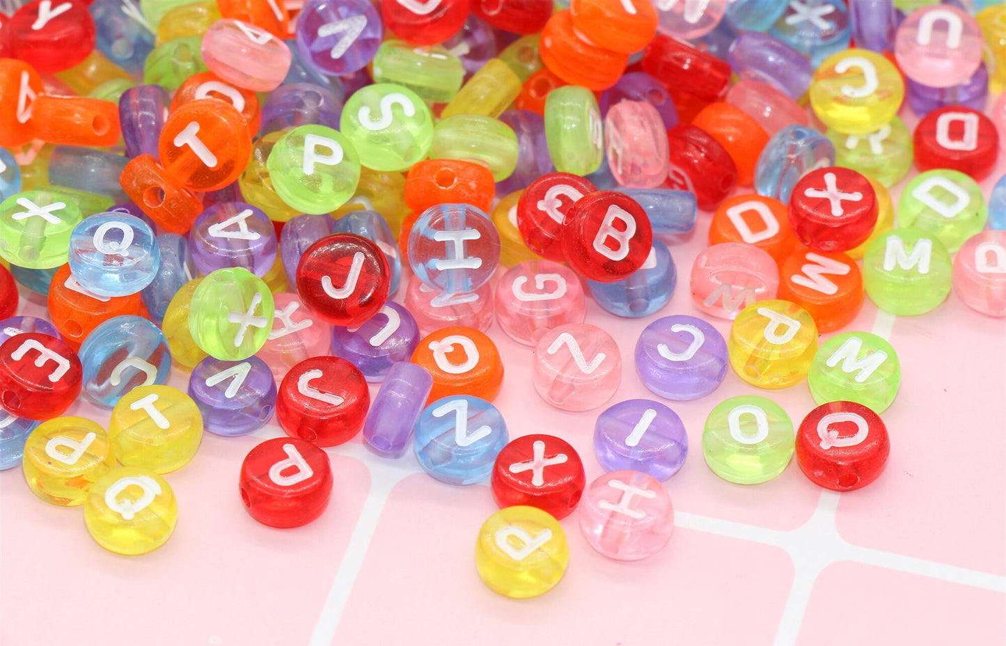 Translucent Multicolor Alphabet Letter Beads, Mixed Acrylic Letter Beads, Round Acrylic Beads, ABC Letter Beads, Plastic Name Beads, 7mm #27