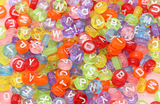 Translucent Multicolor Alphabet Letter Beads, Mixed Acrylic Letter Beads, Round Acrylic Beads, ABC Letter Beads, Plastic Name Beads, 7mm #27