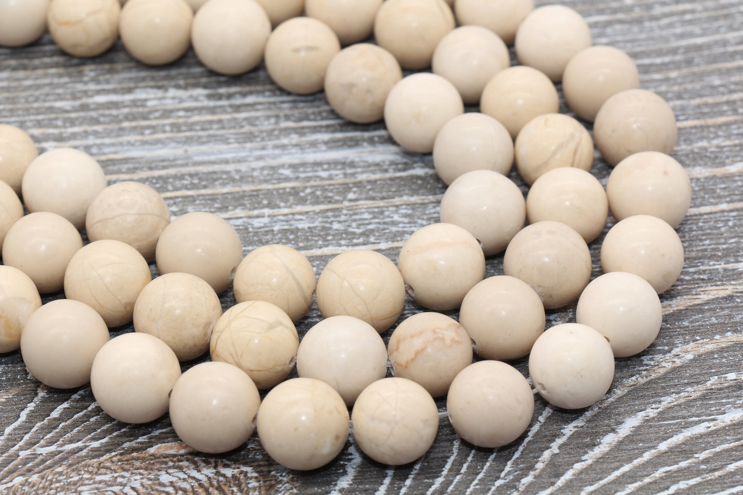White Fossil Stone Beads, Natural Smooth Gemstone Round Beads, Sizes 4mm 6mm 8mm 10mm 12mm, Full Strand 15.5" #12