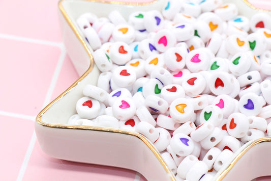 Assorted Heart Beads, Mix Colors Acrylic Heart Beads, Multicolor Plastic Heart Beads, Round Beads, Acrylic Symbol Beads, Size 7mm #112