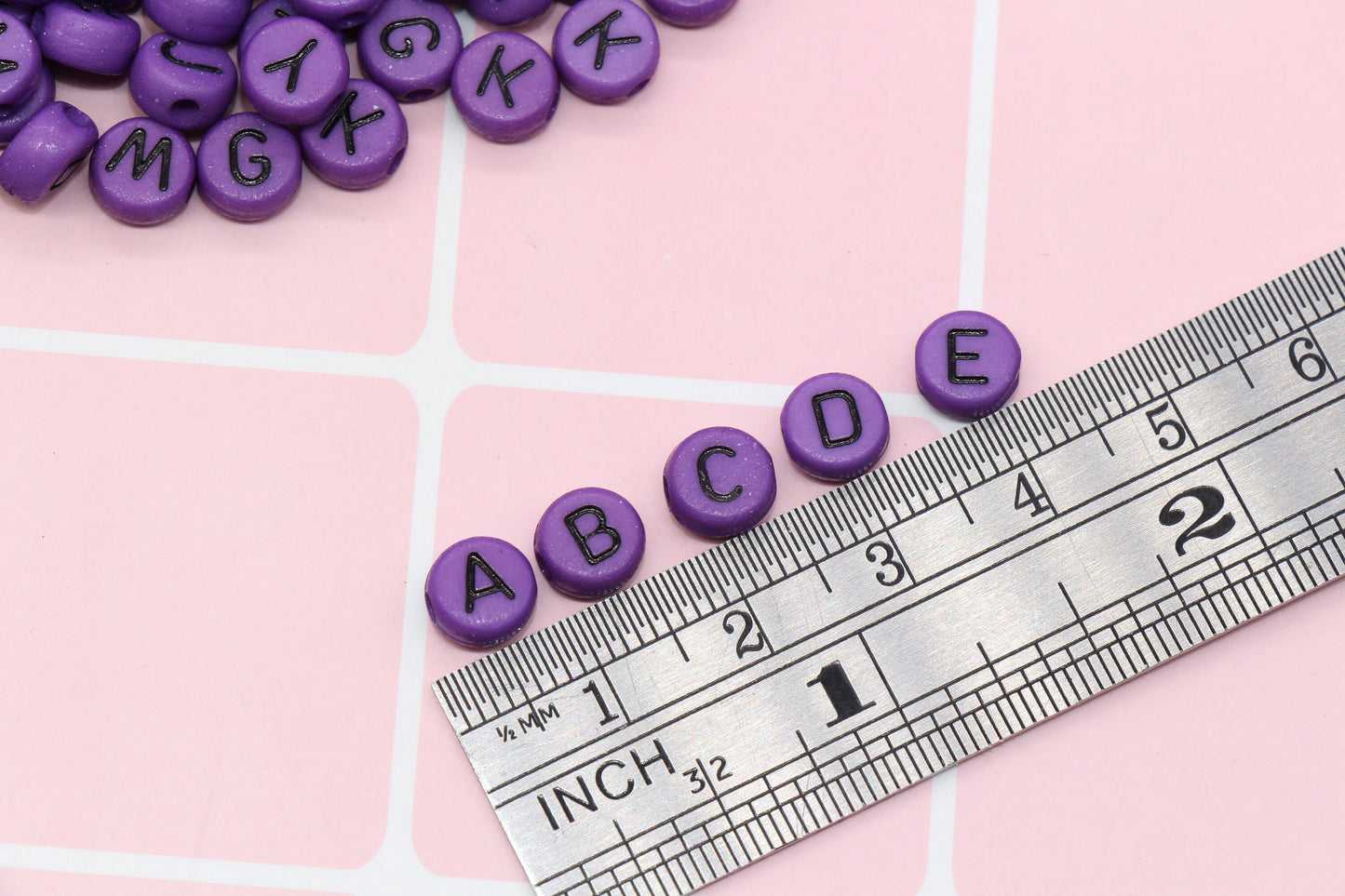 Purple Alphabet Letter Beads, Acrylic Purple and Black Letters Beads, Round Acrylic Beads, ABC Letter Beads, Name Beads 7mm #6