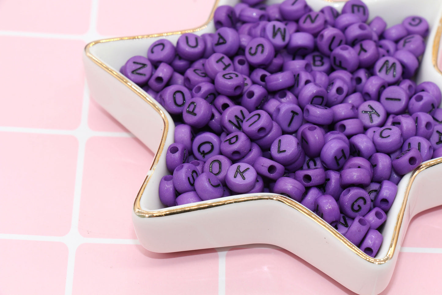 Purple Alphabet Letter Beads, Acrylic Purple and Black Letters Beads, Round Acrylic Beads, ABC Letter Beads, Name Beads 7mm #6