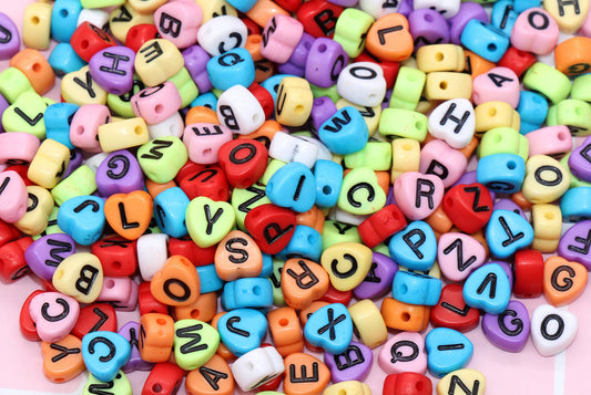 Multicolor Heart Alphabet Letter Beads, Mixed Colors Letters Beads, Acrylic Alphabet Beads, ABC Letter Beads, Name Beads 7mm #227