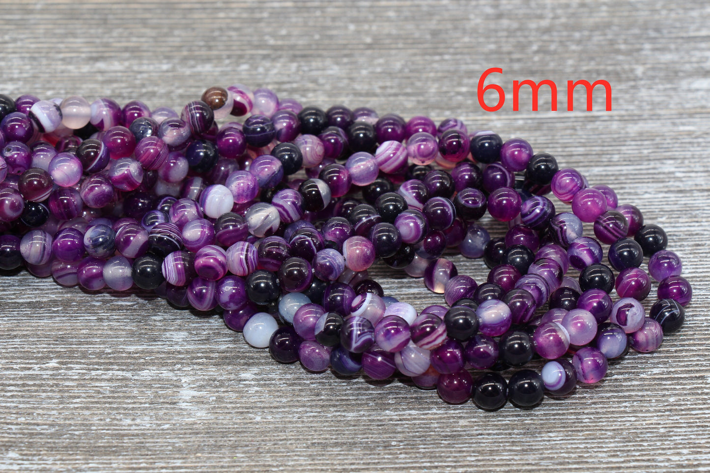 Purple Stripe Agate Beads, Natural Gemstone Smooth Round Beads, Sizes 4mm 6mm 8mm 10mm 12mm, Full Strand 15.5 inch, #106