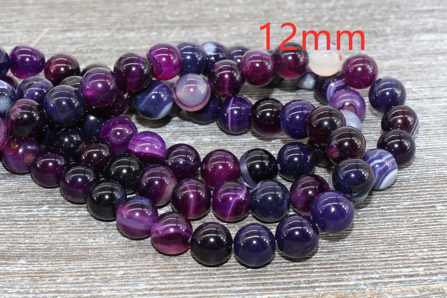 Purple Stripe Agate Beads, Natural Gemstone Smooth Round Beads, Sizes 4mm 6mm 8mm 10mm 12mm, Full Strand 15.5 inch, #106