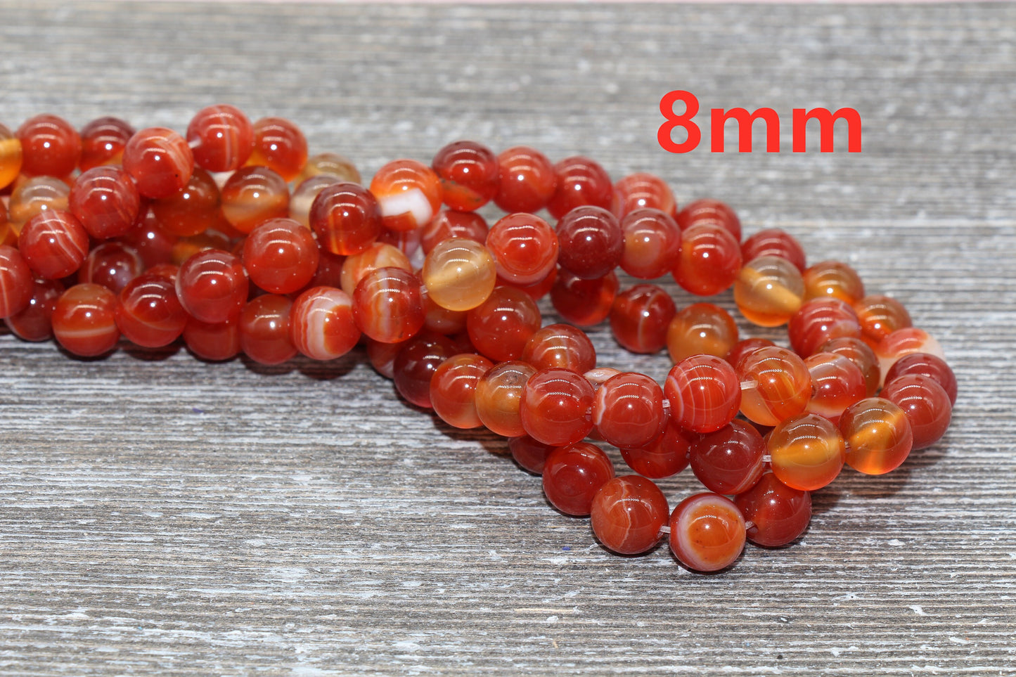 Red Stripe Agate Beads, Natural Gemstone Smooth Round Beads, Sizes 4mm 6mm 8mm 10mm 12mm, Full Strand 15.5 inch, #34