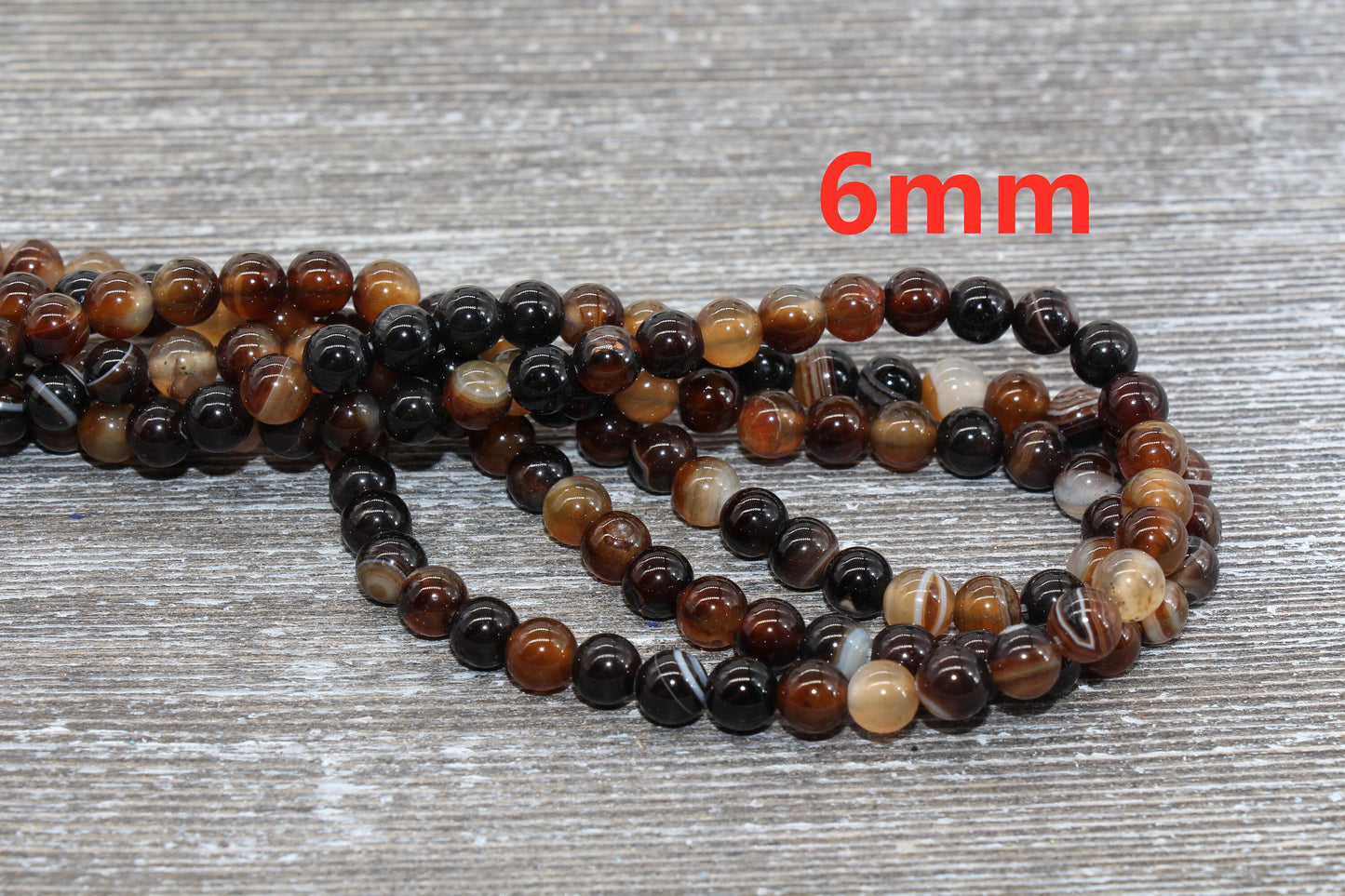 Brown Stripe Agate Beads, Natural Gemstone Smooth Round Beads, Sizes 4mm 6mm 8mm 10mm 12mm, Full Strand 15.5 inch, #33