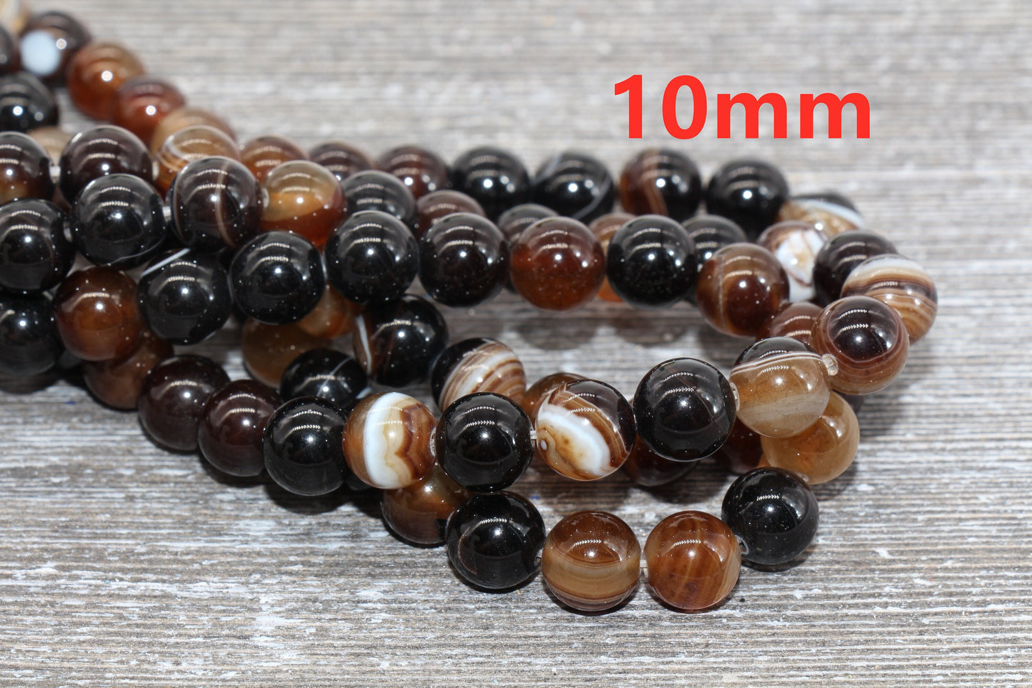 Brown Stripe Agate Beads, Natural Gemstone Smooth Round Beads, Sizes 4mm 6mm 8mm 10mm 12mm, Full Strand 15.5 inch, #33