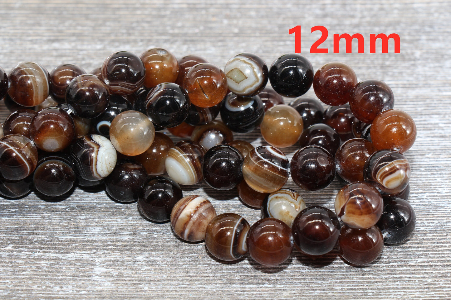 Brown Stripe Agate Beads, Natural Gemstone Smooth Round Beads, Sizes 4mm 6mm 8mm 10mm 12mm, Full Strand 15.5 inch, #33