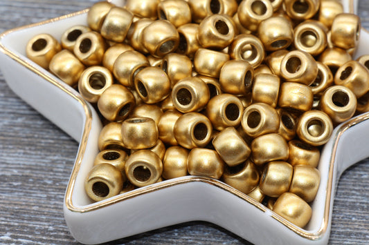 Matte Gold Pony Beads, Acrylic Loose Gold Beads, Plastic Bubblegum Beads, Chunky Beads, Spacer Beads #242