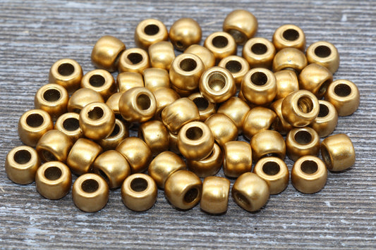 Matte Gold Pony Beads, Acrylic Loose Gold Beads, Plastic Bubblegum Beads, Chunky Beads, Spacer Beads #242