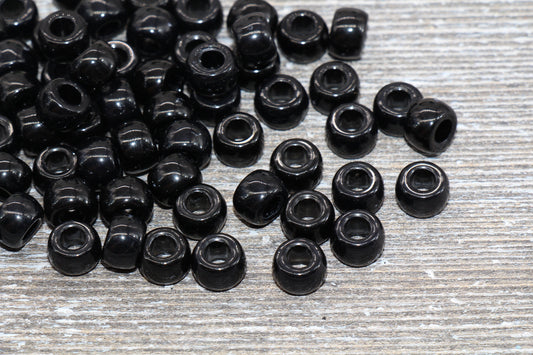 Black Pony Beads, Acrylic Smooth Black Loose Beads, Plastic Bubblegum Beads, Chunky Beads, Spacer Beads #250