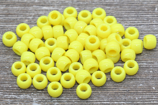 Neon Yellow Beads, Acrylic Smooth Yellow Loose Beads, Plastic Bubblegum Beads, Chunky Beads, Spacer Beads #255