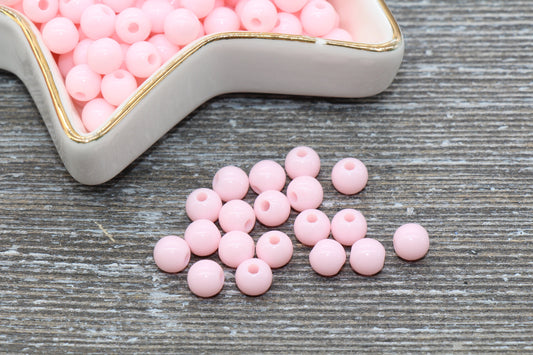 6mm Baby Pink Gumball Beads, Round Acrylic Loose Beads, Bubblegum Beads, Chunky Beads, Bubble Gum Beads, Smooth Plastic Round Beads #264