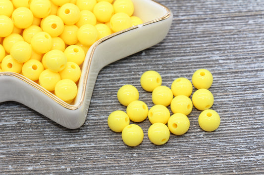 8mm Yellow Gumball Beads, Round Acrylic Loose Beads, Bubblegum Beads, Chunky Beads, Bubble Gum Beads, Smooth Plastic Round Beads #292