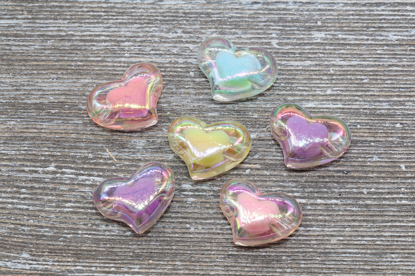 Multicolored Heart Beads, AB Color Heart Beads, Iridescent Acrylic Heart Beads, Mixed Color Heart Beads, #302